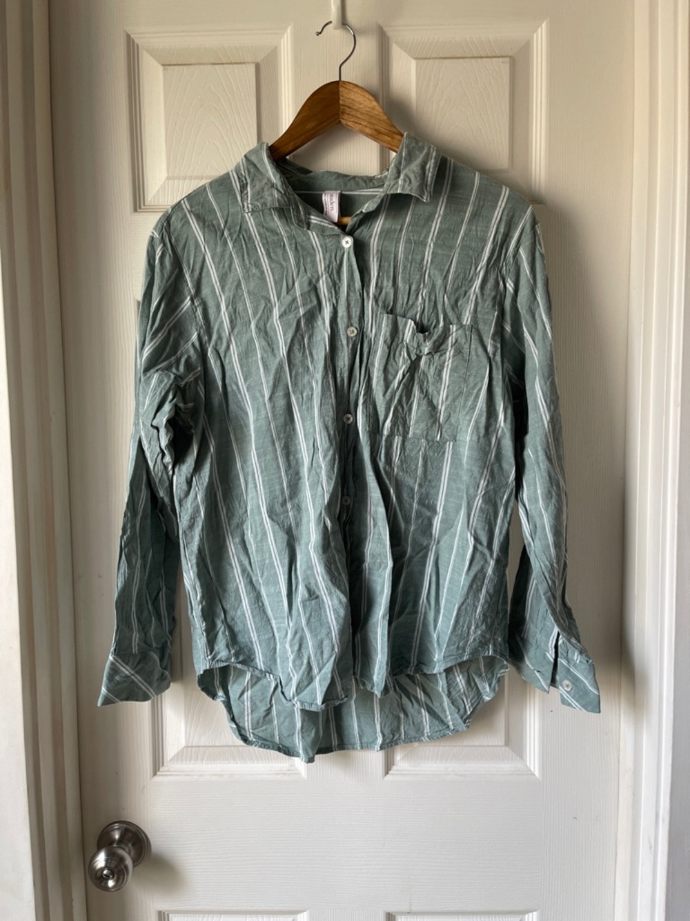 Auden Sage Green Striped Pajama/Button down lounge Shirt